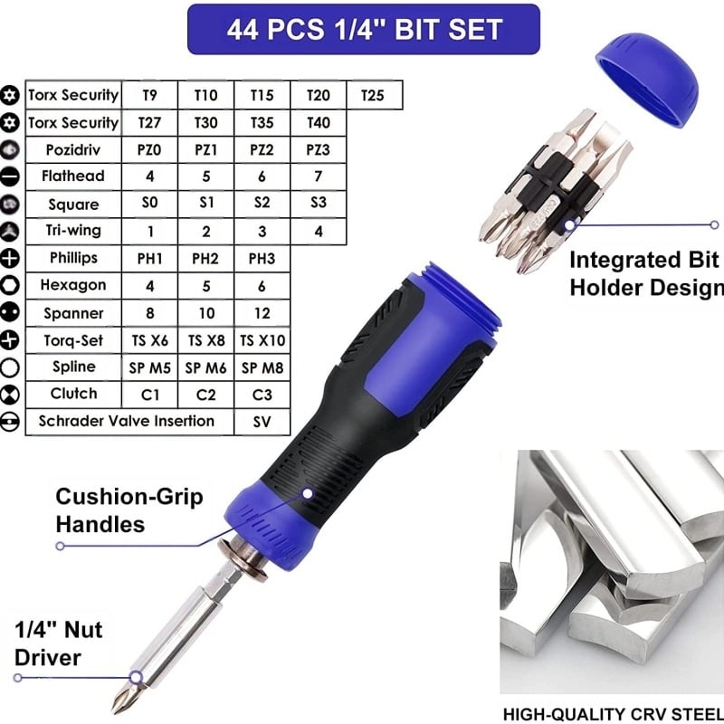 1901 modell – 190 darabos precíz csavarhúzó készlet mobiltelefonok és laptopok szétszereléséhez, mágneses, nem szigetelt, Cr-V acél