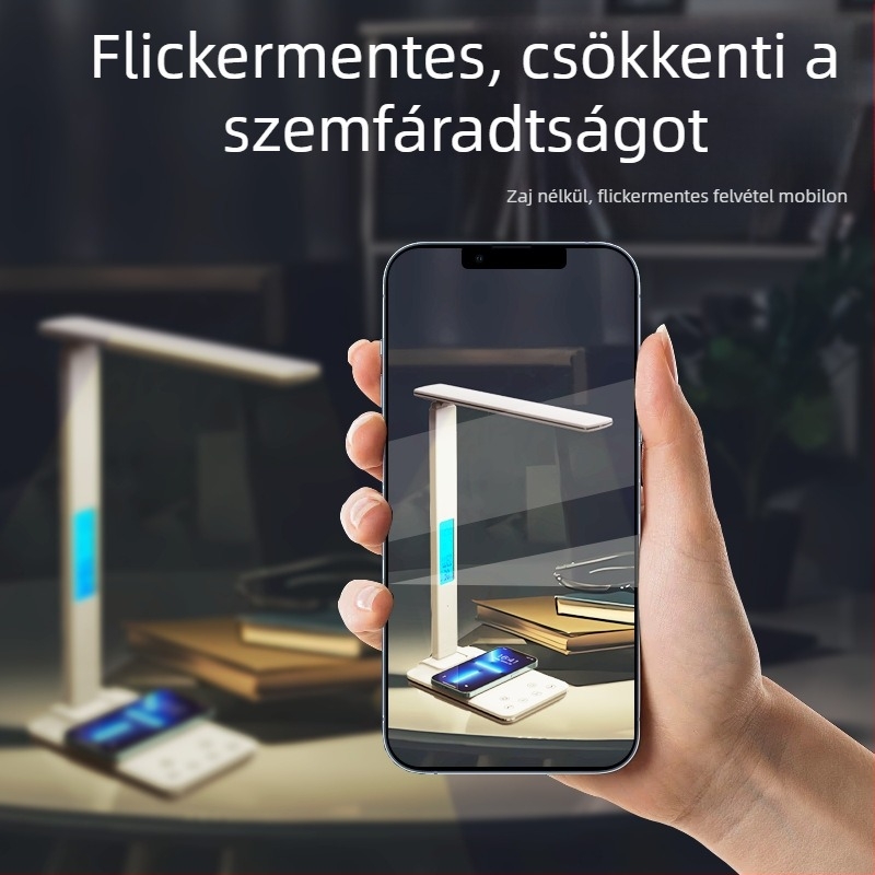 Összecsukható USB-s tápellátású asztali lámpa, 15W vezeték nélküli töltéssel, modern minimalist tanuló fény, érintéses kapcsoló, intelligens világítás