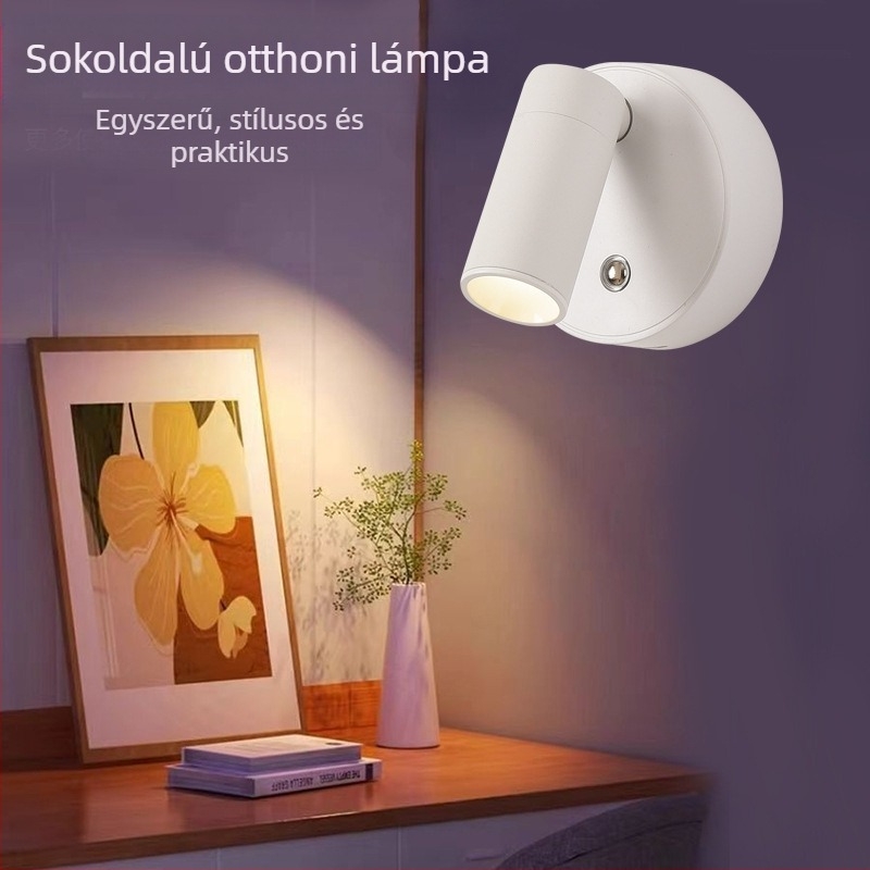 USB-tölthető falikar mágneses COB spotlámpával, vezeték nélküli kivitel, LED falra szerelhető világítás hálószobára és faliképhez