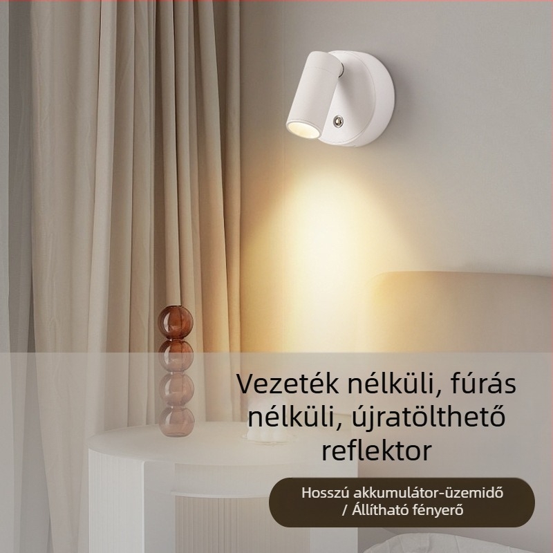 USB-tölthető falikar mágneses COB spotlámpával, vezeték nélküli kivitel, LED falra szerelhető világítás hálószobára és faliképhez