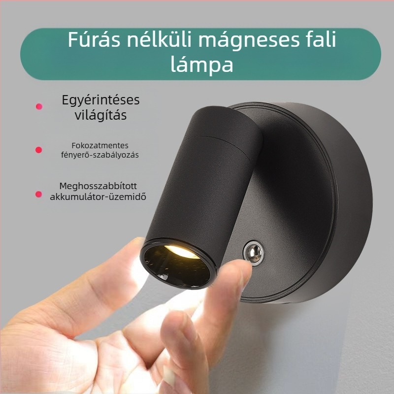 USB-tölthető falikar mágneses COB spotlámpával, vezeték nélküli kivitel, LED falra szerelhető világítás hálószobára és faliképhez