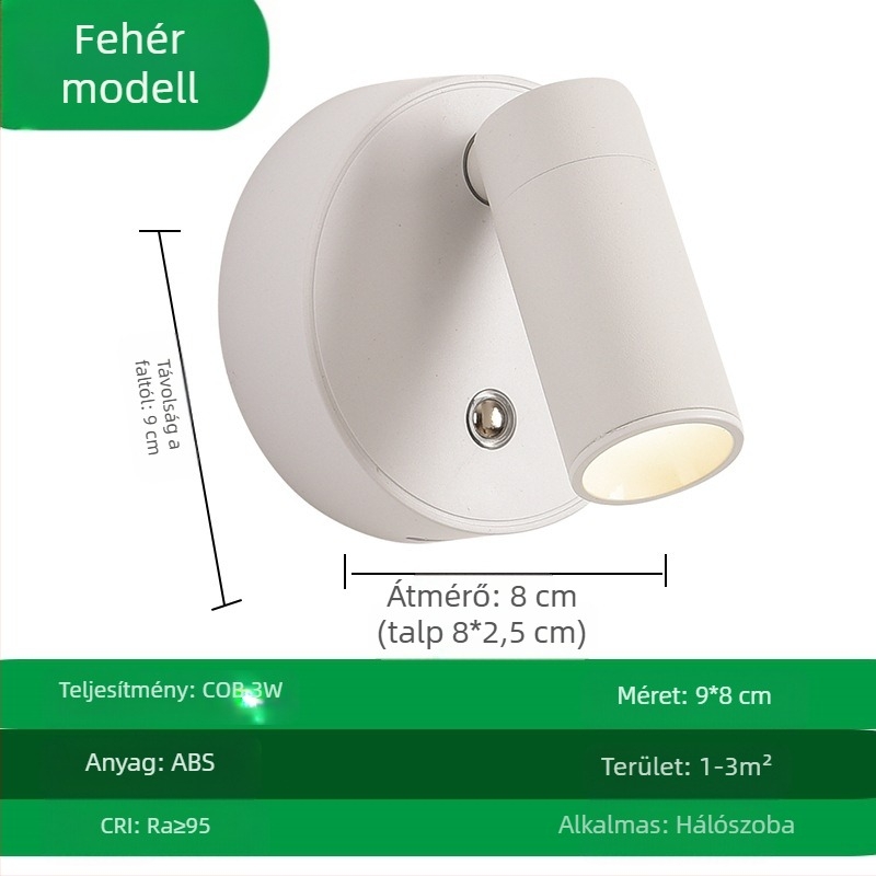 USB-tölthető falikar mágneses COB spotlámpával, vezeték nélküli kivitel, LED falra szerelhető világítás hálószobára és faliképhez