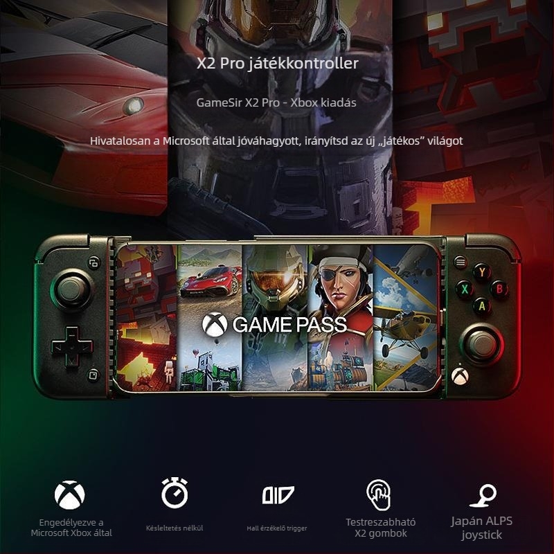 X2pro-xbox verzió vezetékes gamepad, USB-C csatlakozás, kompatibil Xbox XGP és Android HID, rezgésmentes