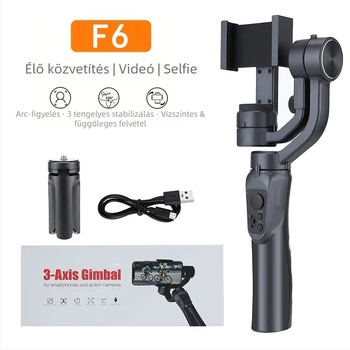 F6 háromtengelyes kézi gimbal okostelefonhoz, Bluetooth, remegés elleni stabilizálás, intelligens követés