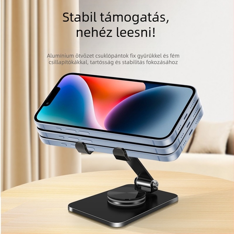 Forgó asztali tartó telefonhoz és tabletához – ötvözetből, univerzális stílus, összecsukható, kompatibilis iPaddal