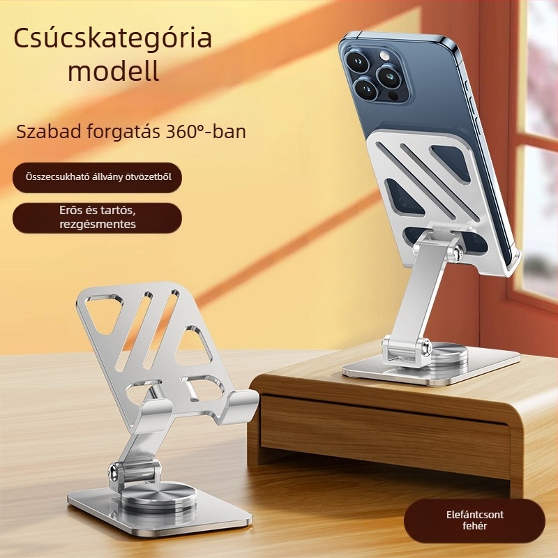 Forgó asztali tartó telefonhoz és tabletához – ötvözetből, univerzális stílus, összecsukható, kompatibilis iPaddal