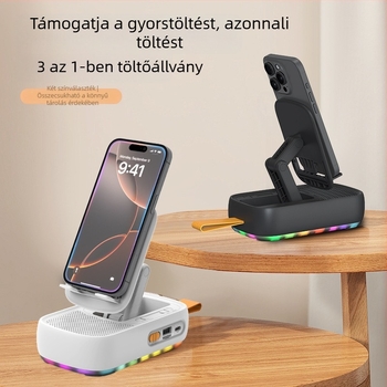 Asztali telefon-tartó Bluetooth hangszóróval, multifunkcionális forgó és összecsukható 3-az-1-ben, hordozható