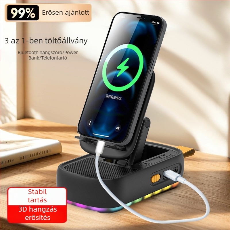 Asztali telefon-tartó Bluetooth hangszóróval, multifunkcionális forgó és összecsukható 3-az-1-ben, hordozható