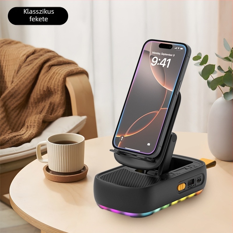 Asztali telefon-tartó Bluetooth hangszóróval, multifunkcionális forgó és összecsukható 3-az-1-ben, hordozható