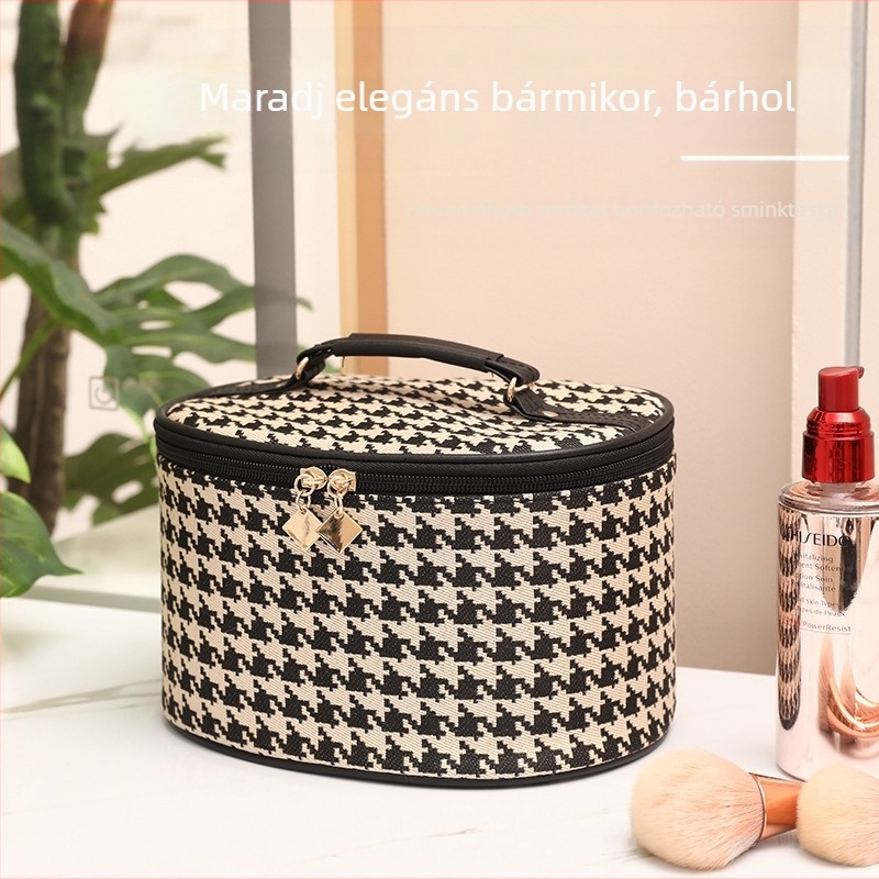 Hordozható utazási sminktáska, nagy kapacitás, geometriai minta, poliészter anyag, nylon bélés, nőknek
