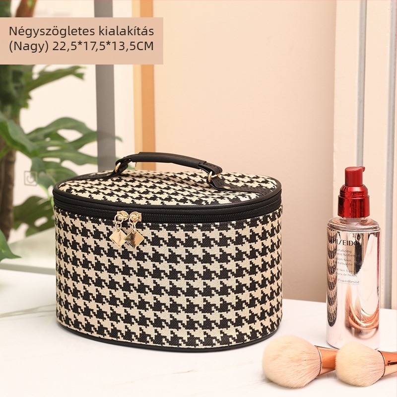 Hordozható utazási sminktáska, nagy kapacitás, geometriai minta, poliészter anyag, nylon bélés, nőknek