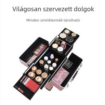 Professzionális görgős sminktáska sminkeseknek – PU anyag, zárható, geometriai minta, univerzális kerekek, nyitás zárófül, Bayer márka, súly 5.8 kg