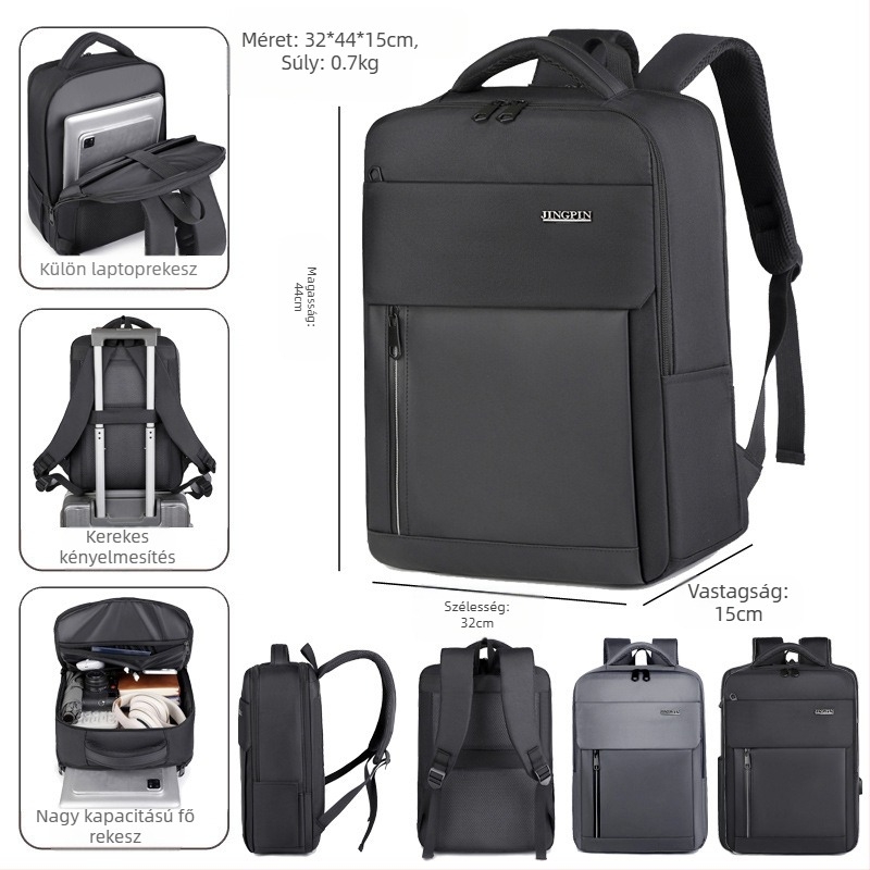 Oxford anyagú laptop hátizsák, 20–35L, kopásálló, görbült vállpántok, poliészter bélés, üzleti utazásokhoz