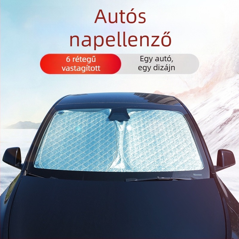 Tesla Model Y és Model 3 első szélvédőjéhez készült hatszintes, megvastagított hőszigetelő napvédő roló