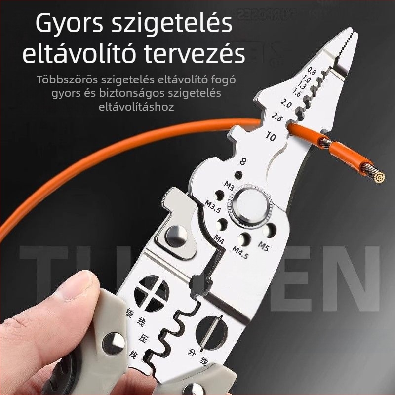 Többfunkciós vezeték-szigetelő fogó hegyes végű – villanyszerelő eszköz