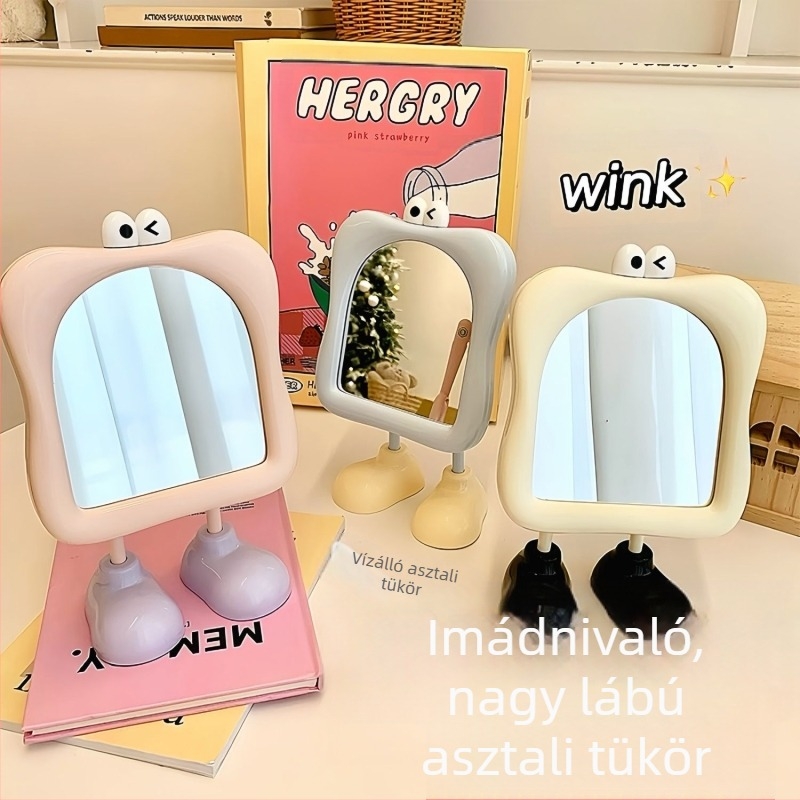 Kompakt asztali sminktükör állvánnyal, hercegnő-stílusú mini tükör diákszobába