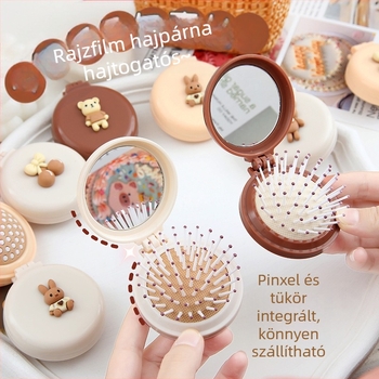 Légpárnás fésű, hordozható mini méret, masszázs és tükör integrált