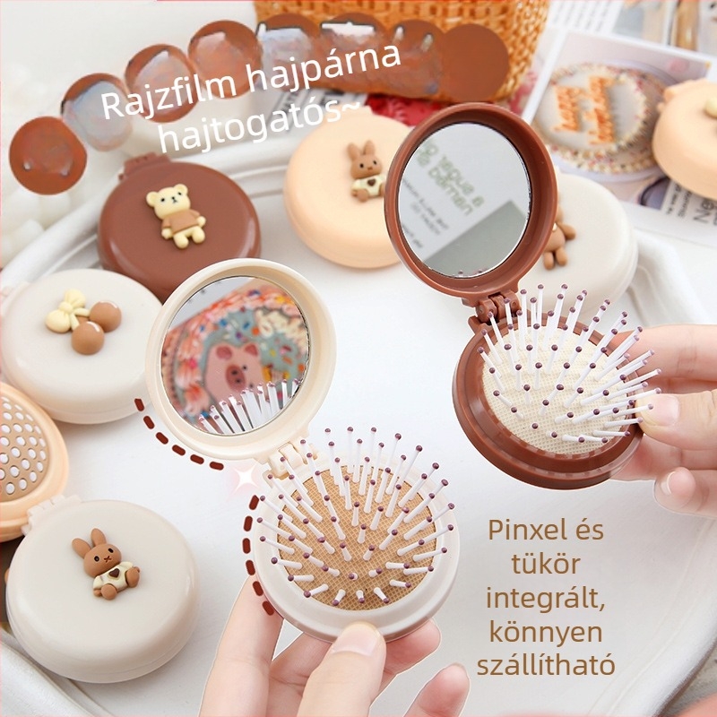 Légpárnás fésű, hordozható mini méret, masszázs és tükör integrált