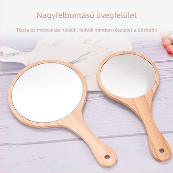 Fa keretes kézi sminktükör, kör alakú ezüst tükörrel, hálószobai használatra, logó nyomtatása lehetséges