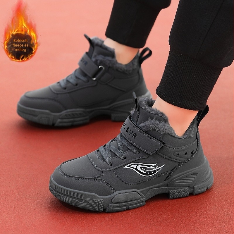 Gyerekeknek készült Martin csizma bőrből, vastag bélés, Velcro-zárás, csúszásmentes talp, 4–16 éveseknek