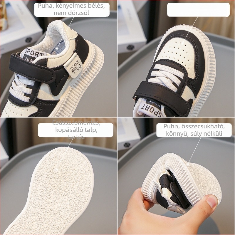 Velcro-s sportcipő gyerekeknek, fehér, 2023 ősz, casual, alacsony szárú, puha gumitalp