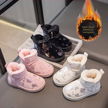 Gyerekeknek szóló bokacsizma, rajzfilm-stílusú, fleece-béléssel és meleg pamuttal, felső része szintetikus bőr, 4-6 éveseknek