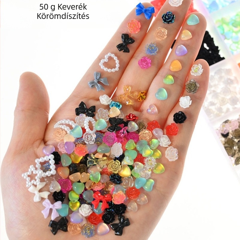 Körömdísz: masni alakú gyanta és flitterek – DIY manikűr, Hercegnő sorozat, édes stílus