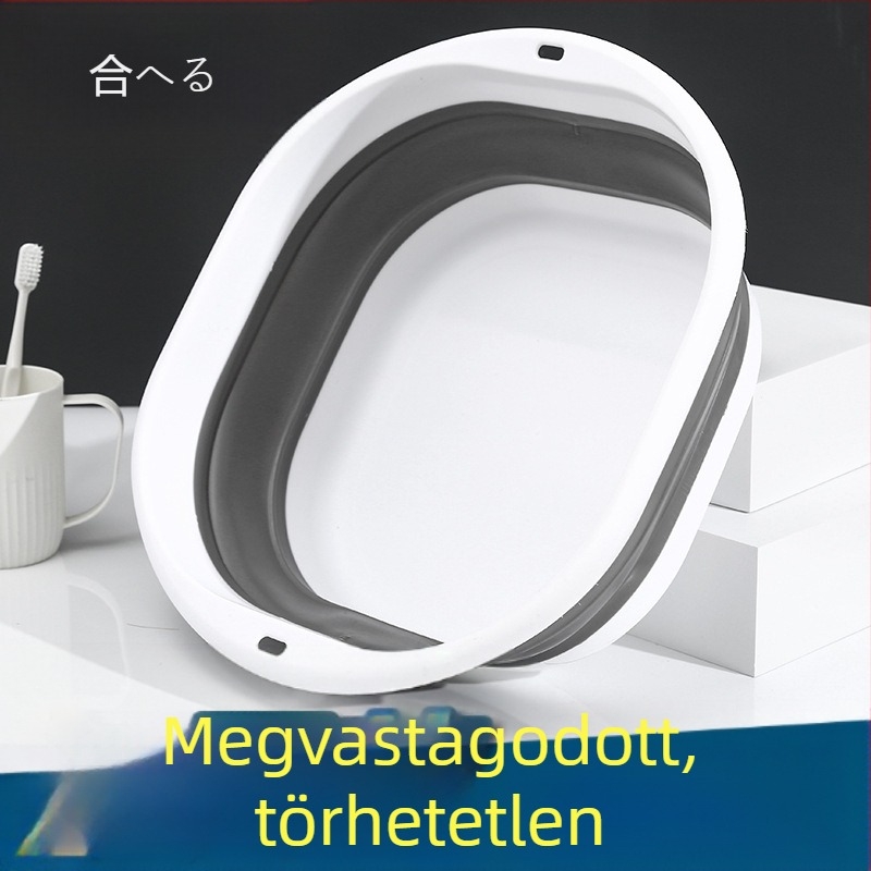 Összecsukható műanyag mosdóedény, négyzet alakú, könnyű és hordozható, megerősített kialakítás, tömeg 114 g