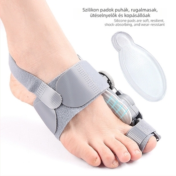 Lábujj-korrigáló – Lábujj-szétválasztó; Anyagok: ABS, nylon, szilikon párna; Modell: Lábujj-korrigáló; Sorozat: Szétválasztó; Stílus: Hallux valgus, személyre szabott dizájn; Visszafordítható korrekció.
