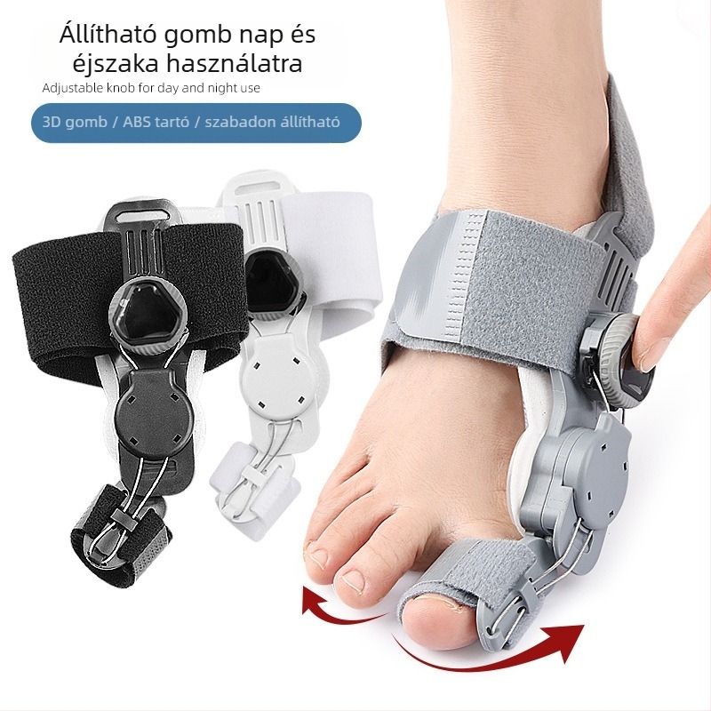Lábujj-korrigáló – Lábujj-szétválasztó; Anyagok: ABS, nylon, szilikon párna; Modell: Lábujj-korrigáló; Sorozat: Szétválasztó; Stílus: Hallux valgus, személyre szabott dizájn; Visszafordítható korrekció.