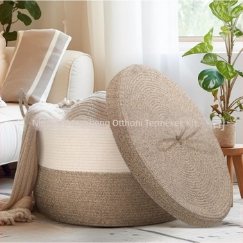 Összecsukható pamutkötélből készült tárolókosár fogantyúval, MSK-01 modell, mosáshoz és otthoni rendszerezéshez