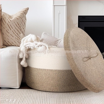 Összecsukható pamutkötélből készült tárolókosár fogantyúval, MSK-01 modell, mosáshoz és otthoni rendszerezéshez