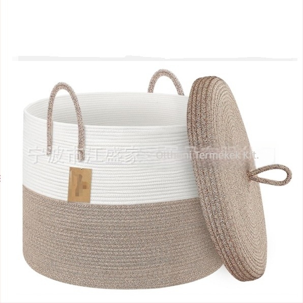 Összecsukható pamutkötélből készült tárolókosár fogantyúval, MSK-01 modell, mosáshoz és otthoni rendszerezéshez