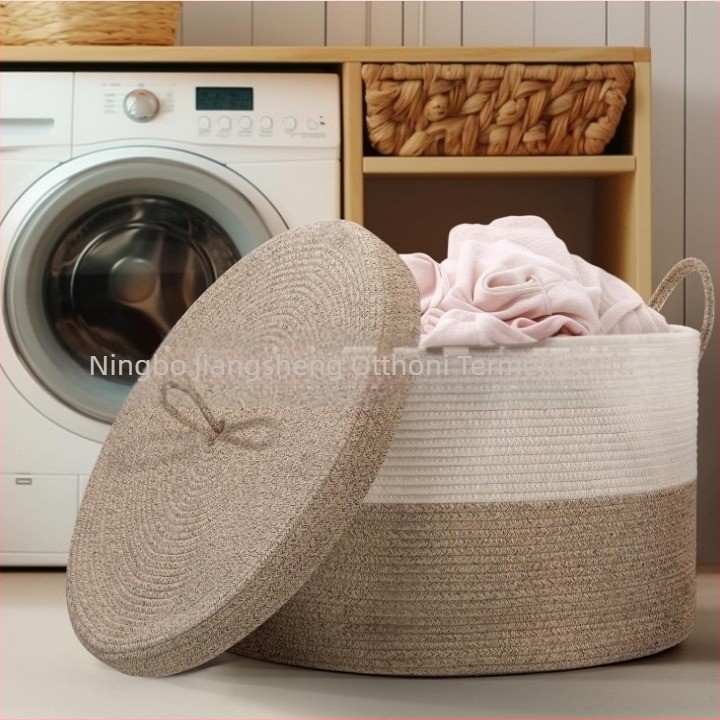 Összecsukható pamutkötélből készült tárolókosár fogantyúval, MSK-01 modell, mosáshoz és otthoni rendszerezéshez