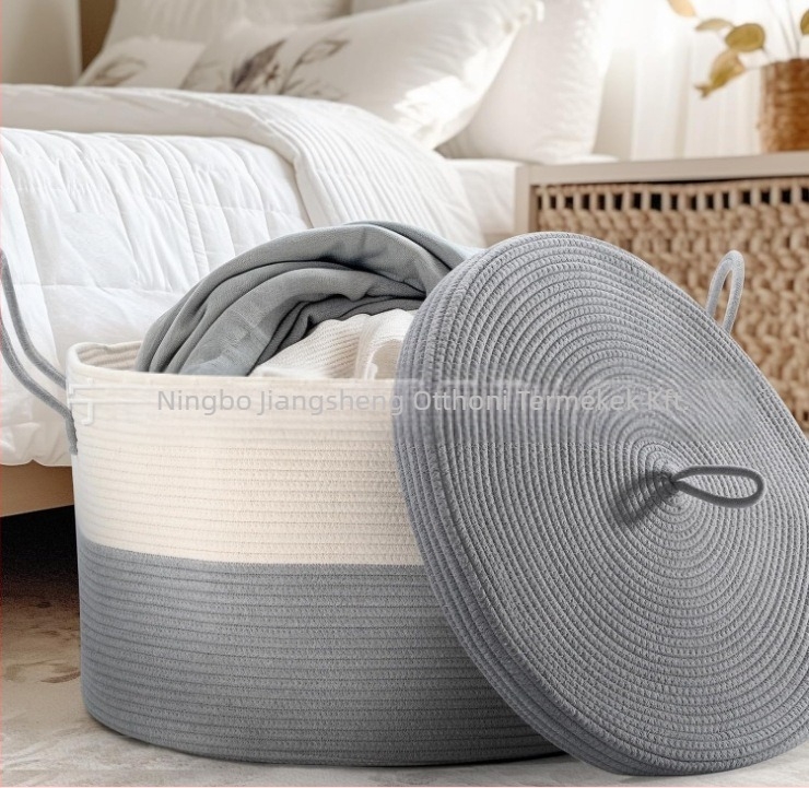 Összecsukható pamutkötélből készült tárolókosár fogantyúval, MSK-01 modell, mosáshoz és otthoni rendszerezéshez