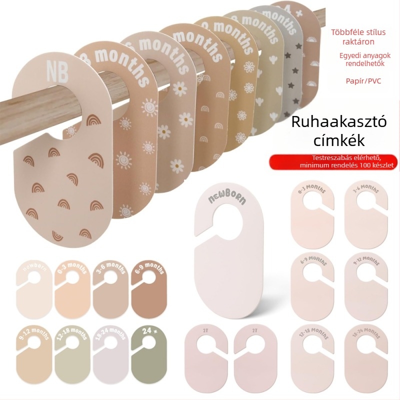 Baba gardrób elválasztók 1-24 hónapos korosztálynak, PVC anyag, UV nyomtatás, 8 lap/set a ruhák rendezéséhez