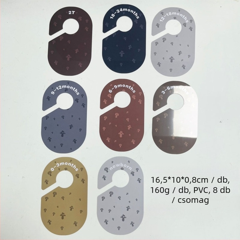 Baba gardrób elválasztók 1-24 hónapos korosztálynak, PVC anyag, UV nyomtatás, 8 lap/set a ruhák rendezéséhez