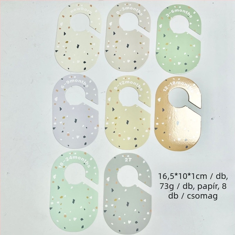 Baba gardrób elválasztók 1-24 hónapos korosztálynak, PVC anyag, UV nyomtatás, 8 lap/set a ruhák rendezéséhez