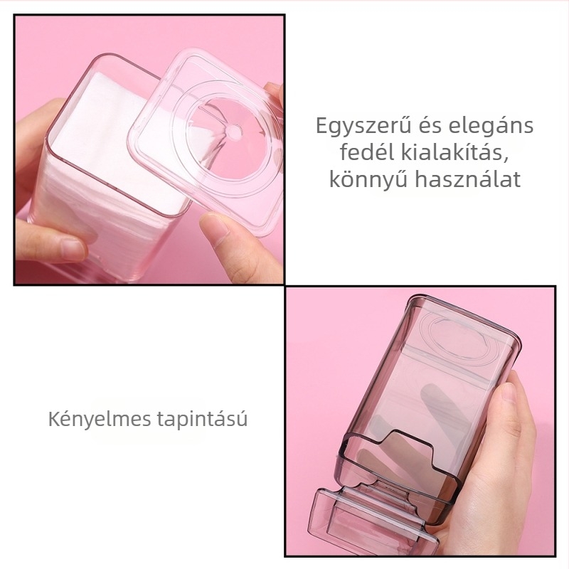 Manikűr vattapamacs tároló doboz, átlátszó, porálló, alsó húzással, klimonla márka, 111 g