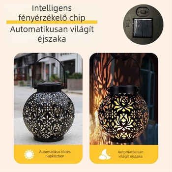 Kovácsoltvasból készült szolár lámpa – gömb alakú tök dizájnnal, LED meleg fény, kültéri IP44