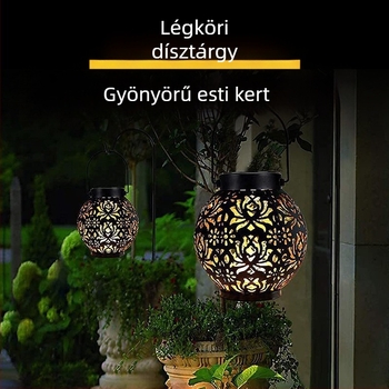 Kovácsoltvasból készült szolár lámpa – gömb alakú tök dizájnnal, LED meleg fény, kültéri IP44
