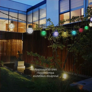 Napelemes kültéri LED függő gömbvilágítás, üreges gömb forma, IP65, LED diodák, 1.2V, 6–12 óra üzemidő