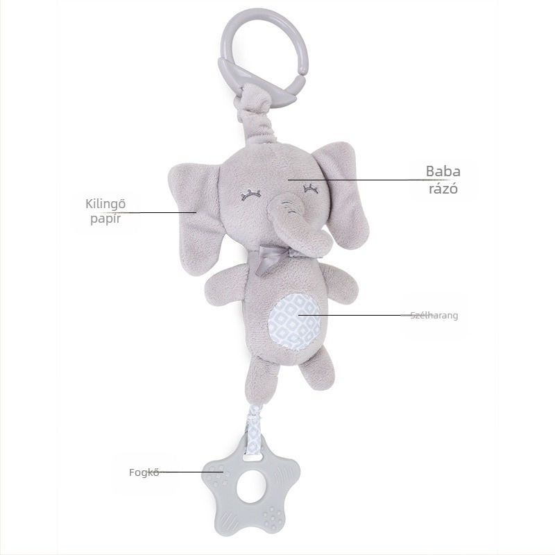 BBSKY plüss bébi fogzásra és harangos lógó játék – állat medál a bölcsőhöz vagy babakocsihoz, 0–3 éveseknek