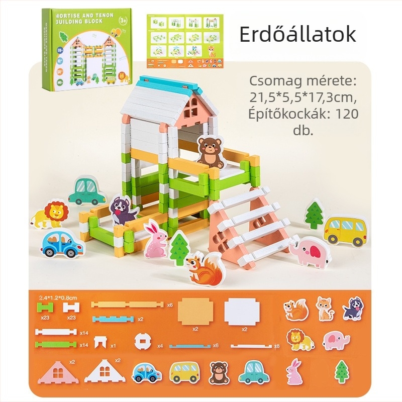 Luban-féle faból készült mortise–és–tenon építőblokkok, 100–200 darab, 4–6 éveseknek, DIY oktató játék