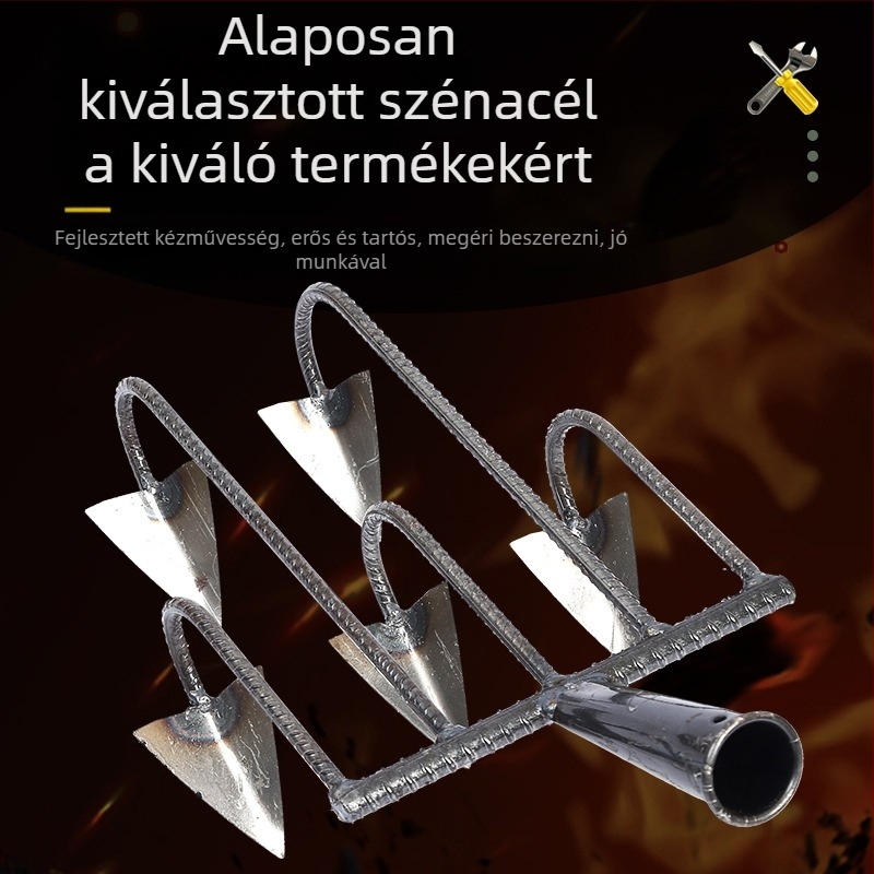 Háromszög alakú kapa ötfogú mangán acélból a talaj lazítására és gyomirtásra