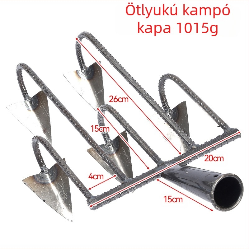 Háromszög alakú kapa ötfogú mangán acélból a talaj lazítására és gyomirtásra