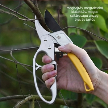 Ágvágó metszőolló kerthez és virágokhoz, gyümölcsfák vastag ágainak metszésére, pengeszárvédővel és ergonomikus markolattal