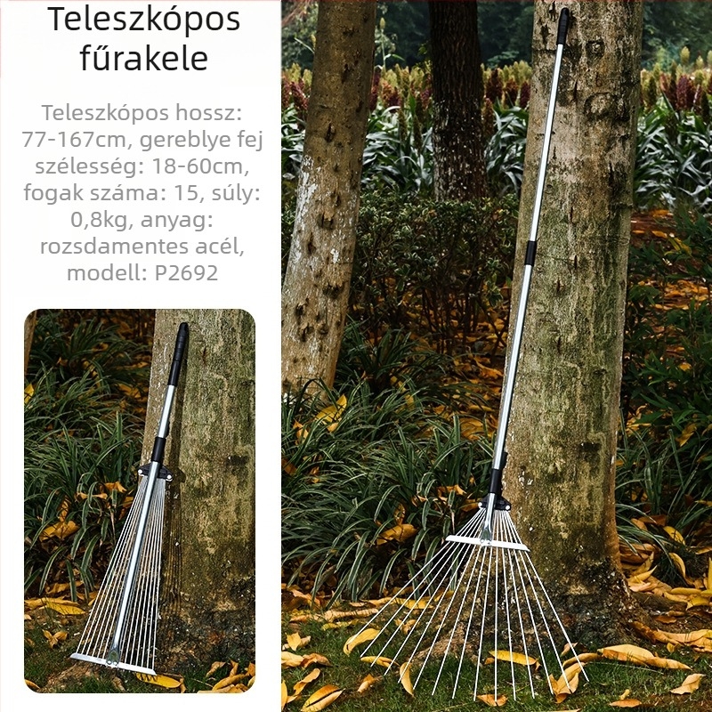 Enjoy rozsdamentes acélból készült 15-zúgos teleszkópos kerti gereblye