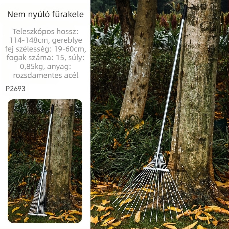 Enjoy rozsdamentes acélból készült 15-zúgos teleszkópos kerti gereblye