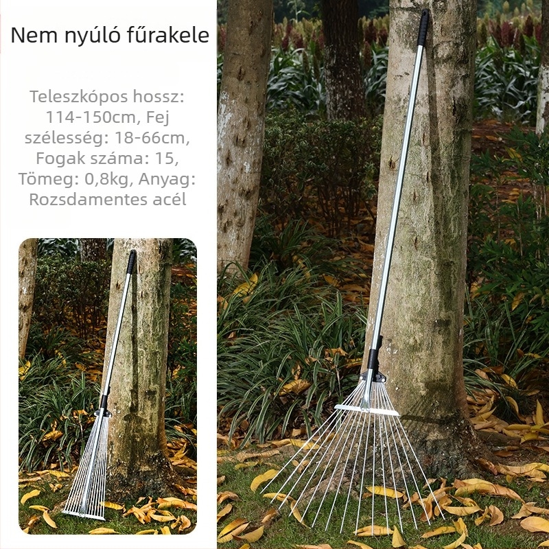Enjoy rozsdamentes acélból készült 15-zúgos teleszkópos kerti gereblye